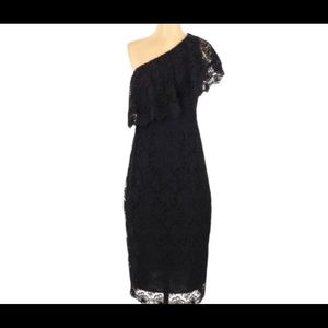 NANETTE LEPORE Blue One Shoulder Crochet Dress